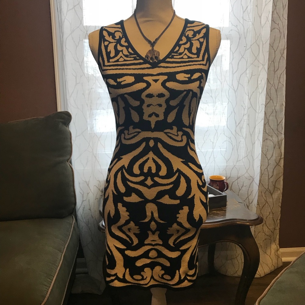Black and Beige Mini Dress